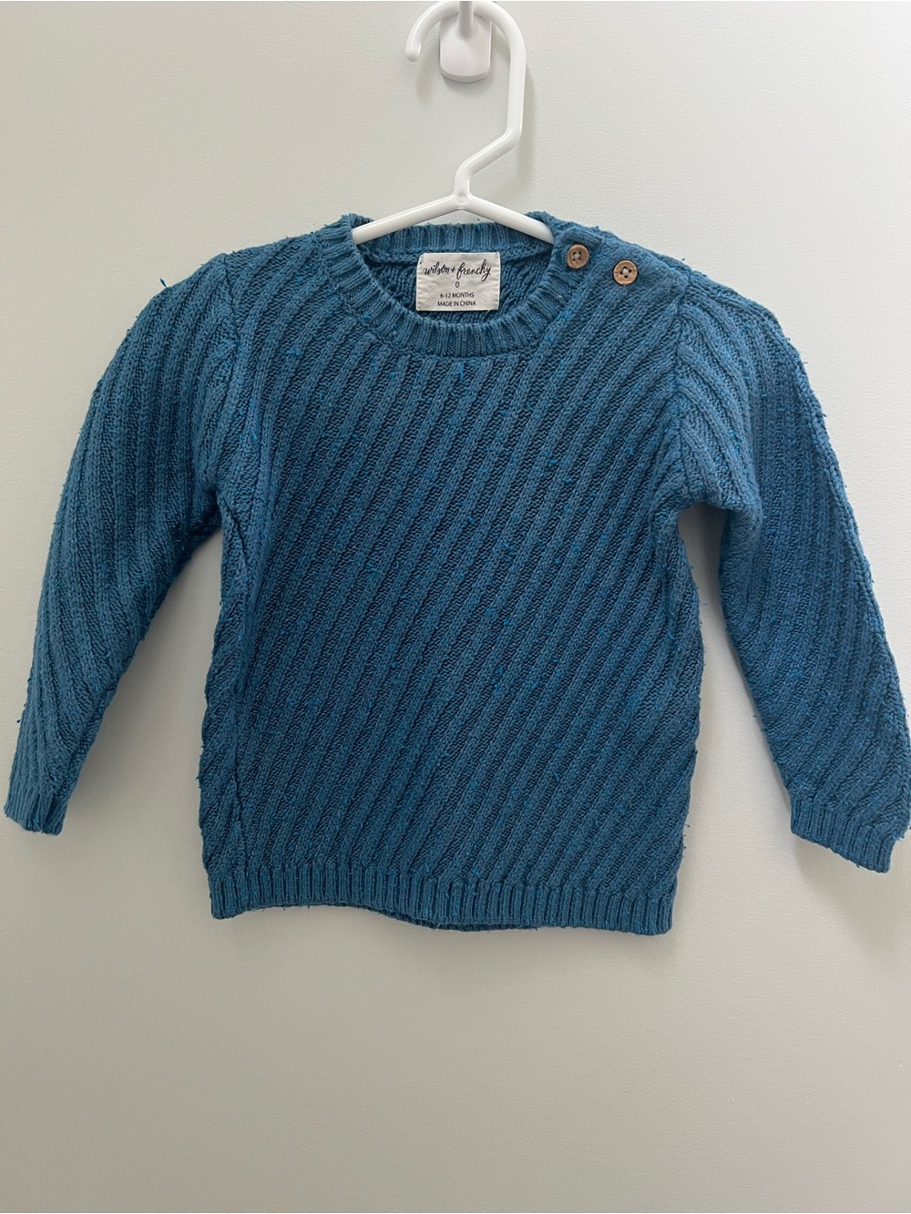 Wilson + Frenchy wool bamboo cotton soft Cable Knit Button-Shoulder Sweater